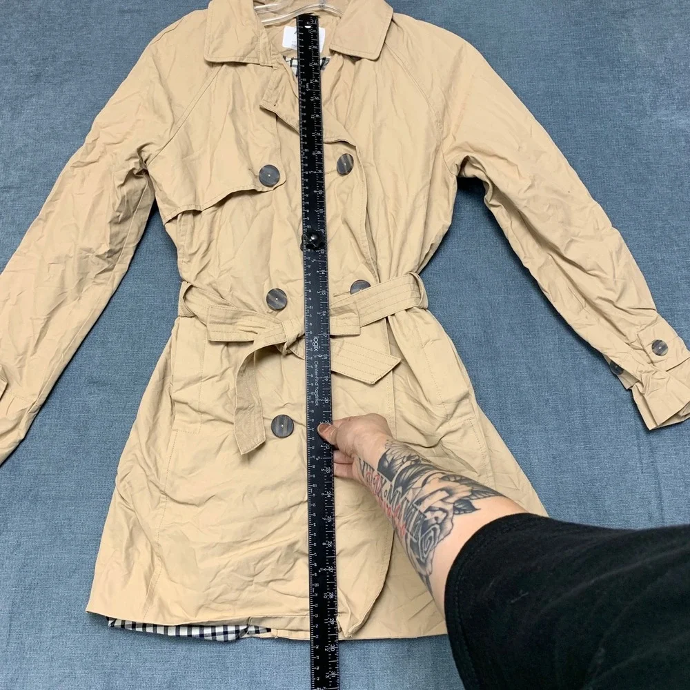 Zara Trench Coat Girls 13-14 Beige Lined Vented Back Double Breasted Tie Waist